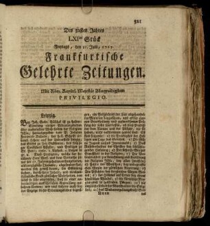 LXItes Stück Freytags, den 31. Julii, 1767. - LXXtes Stück Dienstags, den 1. September, 1767.