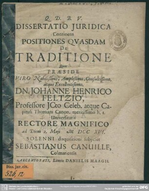 Dissertatio Iuridica Continens Positiones Quasdam De Traditione