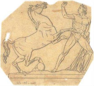 Gmelin, Leopold; Sammlung Gmelin: Kunstgewerbe - Kiste XVI - Reliefdarstellung - Pferd u. Figur (Ansicht)