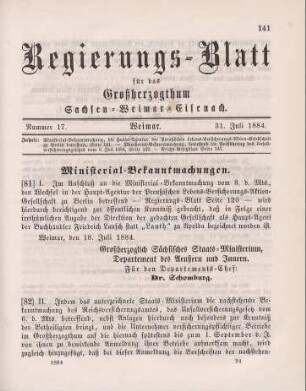81. Ministerial-Bekanntmachung, die Haupt-Agentur der Preußischen Lebens-Versicherungs-Aktien-Gesellschaft zu Berlin betreffend