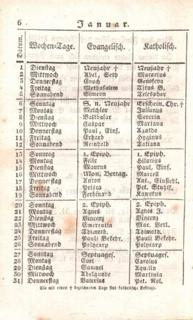 [Kalender Januar - December.]