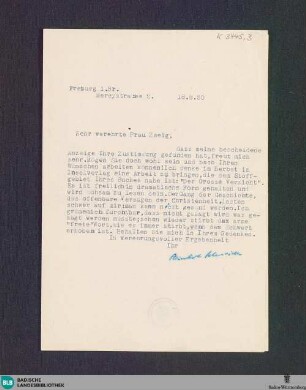 Briefe von Reinhold Schneider an Friederike Maria Zweig - K 3445, 3-4