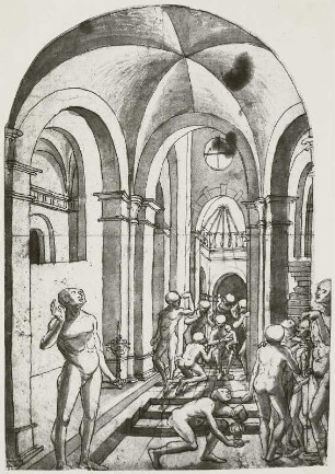 Kompositionsskizze mit nackten Figuren für eine Arbeit der Heiligen Drei Könige
