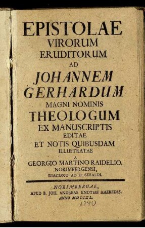 Epistolae Virorum Eruditorum Ad Johannem Gerhardum Magni Nominis Theologum