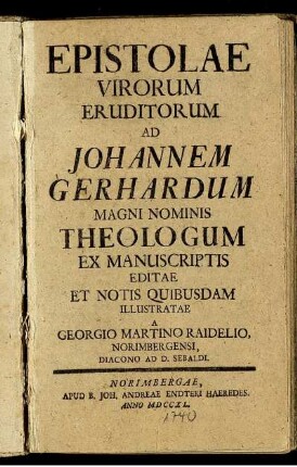 Epistolae Virorum Eruditorum Ad Johannem Gerhardum Magni Nominis Theologum