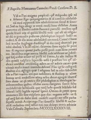 Adolescentia : mit Widmungsbrief des Autors an Paris Ceresarius, 1.9.1498