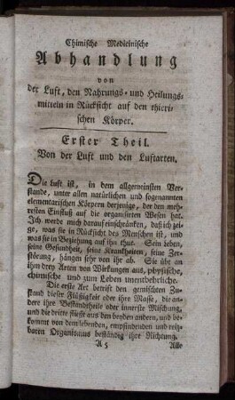 Erster Teil. Von der Luft und den Luftarten.