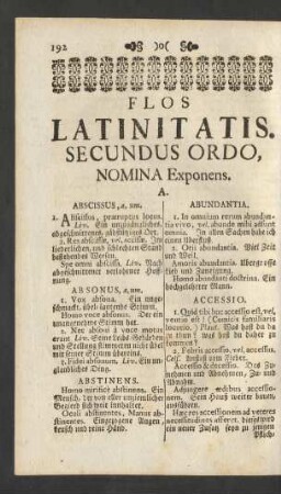 Secundus Ordo, Nomina Exponens