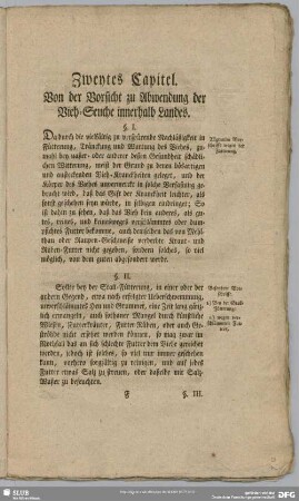 Zweytes Capitel. Von der Vorsicht zu Abwendung der Vieh-Seuche innerhalb Landes