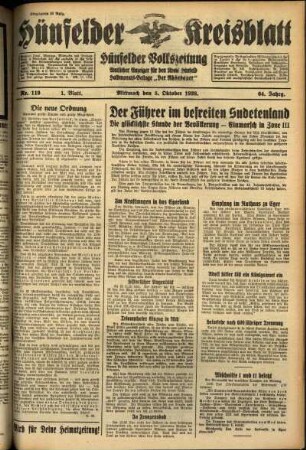 Erste Ausgabe vom Mittwoch, den 05. Oktober 1938.