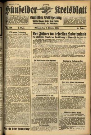 Erste Ausgabe vom Mittwoch, den 05. Oktober 1938.