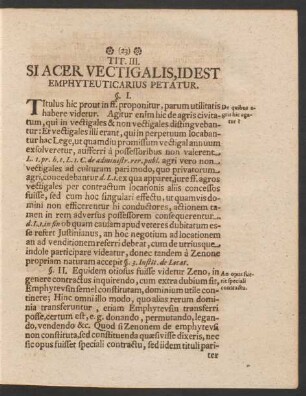 Tit. III. Si Acer Vectigalis, Idest Emphyteuticarius Petatur.