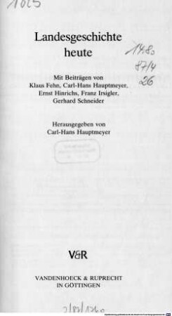 Landesgeschichte heute