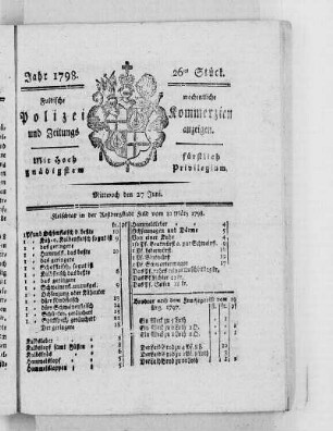 26tes Stück, Ausgabe vom 27. Juni 1798