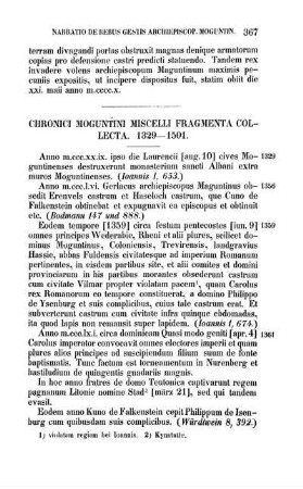 Chronici Moguntini Miscelli Fragmenta Collecta. 1329 - 1501.