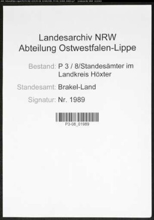 Sterberegister Standesamt Brakel-Land