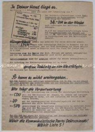 Propagandaflugblatt der KPD Niedersachsen