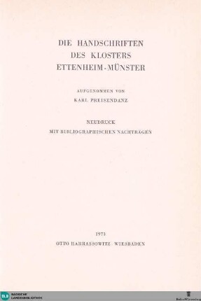 9: Die Handschriften des Klosters Ettenheim-Münster