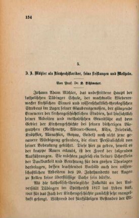 134-198 J. A. Möhler als Kirchenhistoriker, seine Leistungen und Methode