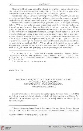 52: Mecenat artystyczny opata Bernada Rosy w świetle jego biografii Grüssauische volle Herbstrose : wybrane zagadnienia