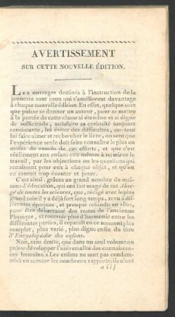 Avertissement sur cette nouvelle Édition.