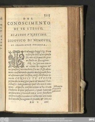 Del Conoscimento Di Se Stesso. Dialogo Undecimo. Lodovico Di Nemours, Et Francesco Pugiella.