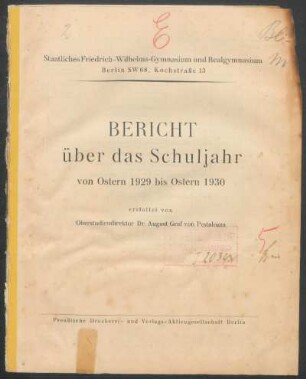 1929/30: Bericht über das Schuljahr von Ostern ... bis Ostern - 1929/30