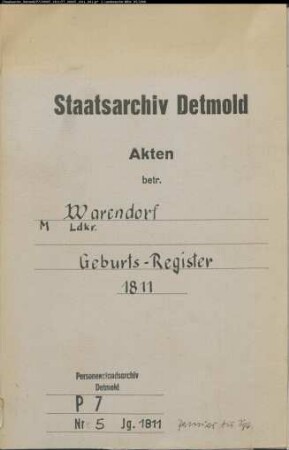 Zivilstandsregister der Munizipalität Neuwarendorf (G 1811). (Gemeinde: Neuwarendorf, Kreis Warendorf)