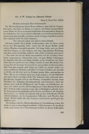 August Wilhelm von Schlegel an Johannes Schulze, Bonn, 12.11.1826