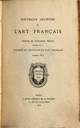 Nouvelles archives de l'art français. [1]. 1872