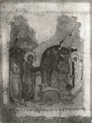 Ikone "Auferweckung des Lazarus" (15. Jh., unbekannter Meister; 103 x 79 cm; Staatliches Russisches Museum St. Petersburg)
