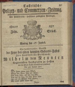 23tes Stueck, Montag den 2ten Junius 1800