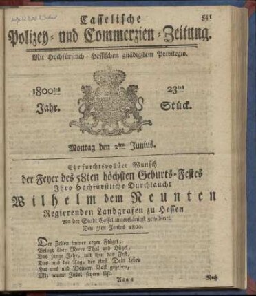23tes Stueck, Montag den 2ten Junius 1800