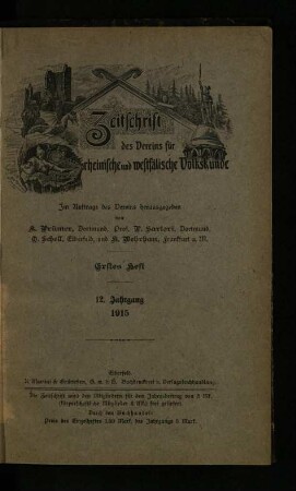 Zeitschrift des Vereins für Rheinische und Westfälische Volkskunde / 12. Jahrgang 1915