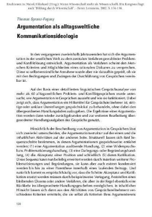 Argumentation als alltagsweltliche Kommunikationsideologie