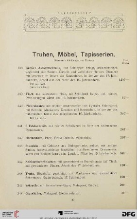 Truhen, Möbel, Tapisserien (Nr. 338-369)