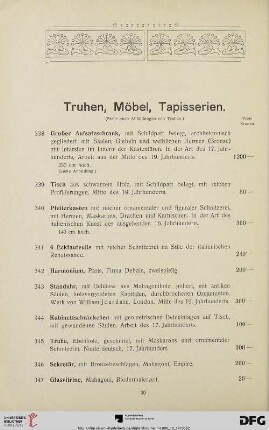 Truhen, Möbel, Tapisserien (Nr. 338-369)
