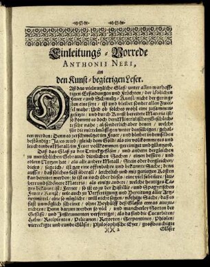 Einleitungs-Vorrede Anthonii Neri, an den Kunst-begierigen Leser.