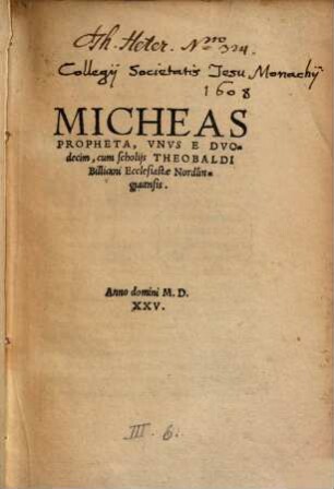 Micheas Propheta : Vnvs E Dvodecim