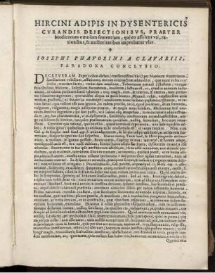 Iosephi Phavorini a Clavariis, Paradoxa Conclusio.