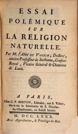 Essai polemique sur la Religion naturelle