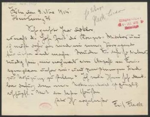 Brief an Ludwig Strecker  und B. Schott's Söhne : 08.11.1915
