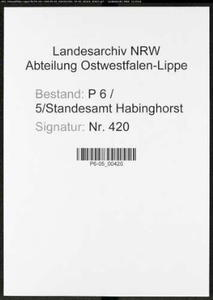 Sterberegister Standesamt Castrop-Rauxel Habinghorst