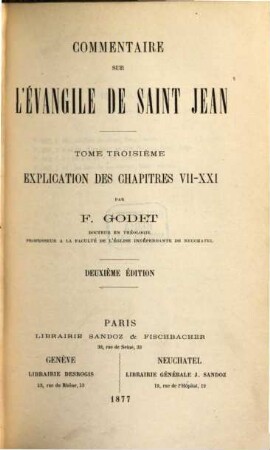 Commentaire sur l'Evangile de Saint Jean, 3