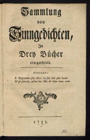 Sammlung von Sinngedichten : In Drey Bücher eingetheilt