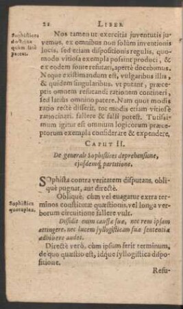 Caput II. De generali Sophistices deprehensione, eiusdemq[ue] partitione.