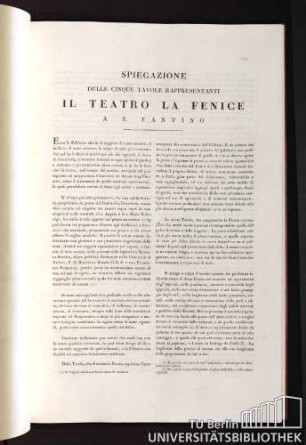 Spiegazione delle cinque Tavole rappresentanti il Teatro la Fenice a S. Fantino