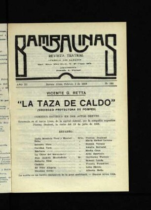 La taza del caldo : (Sociedad Protectora de Pobres) ; comedia sátirica en dos actos breves