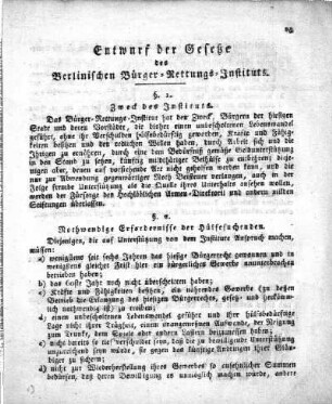 Entwurf der Gesetze des Berlinischen Bürger-Rettungs-Instituts.