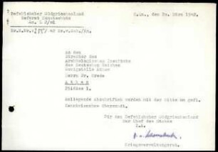 Anschreiben; Hans von Schoenebeck an Walther Wrede